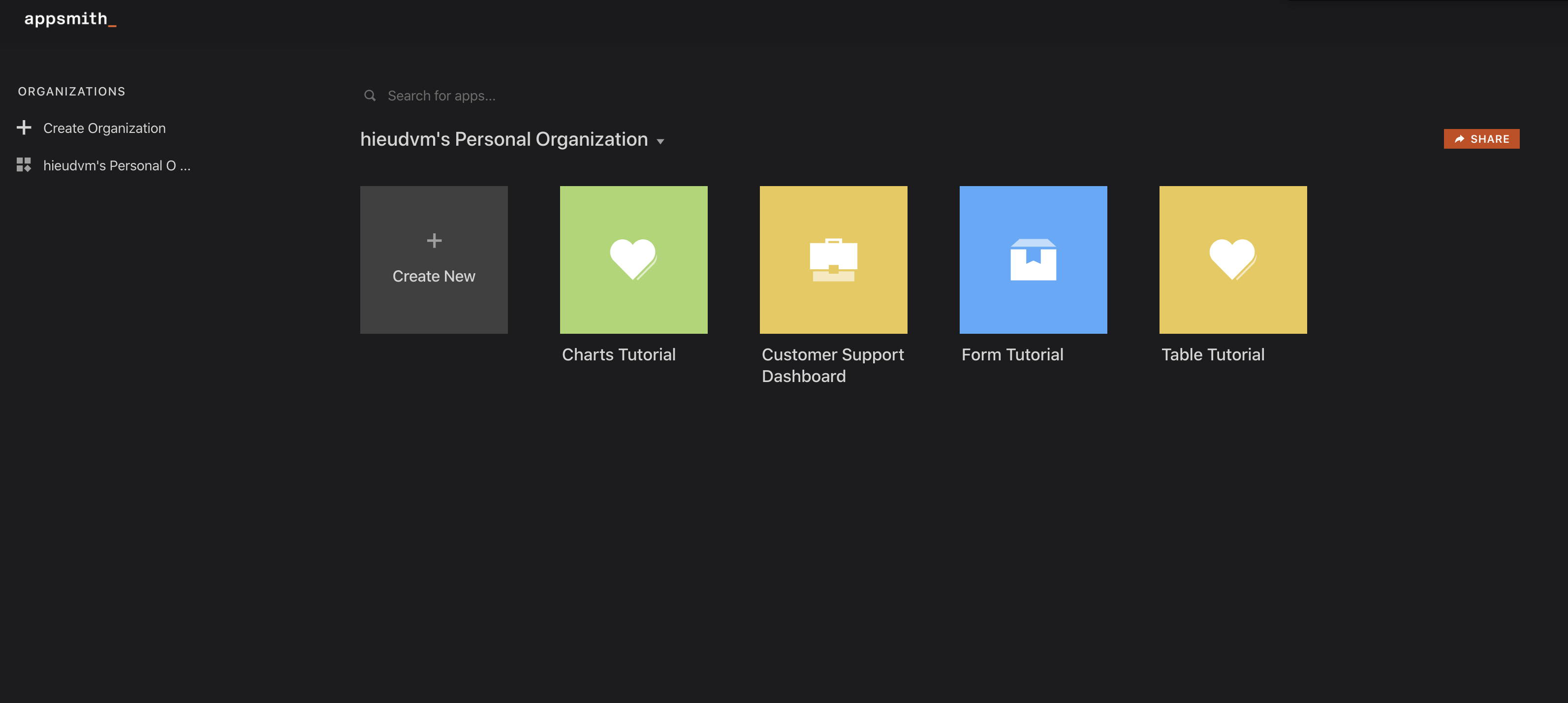 Appsmith Dashboard Page