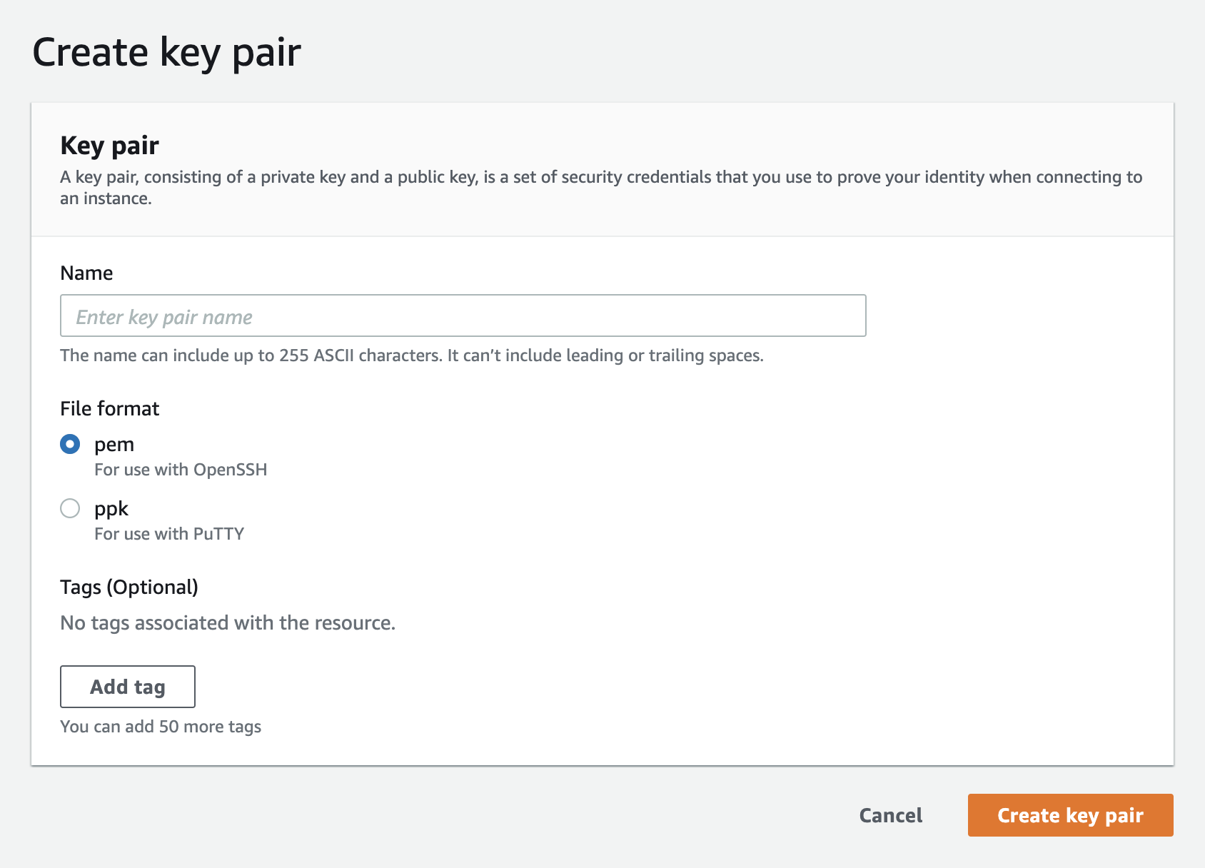 Create key pairs